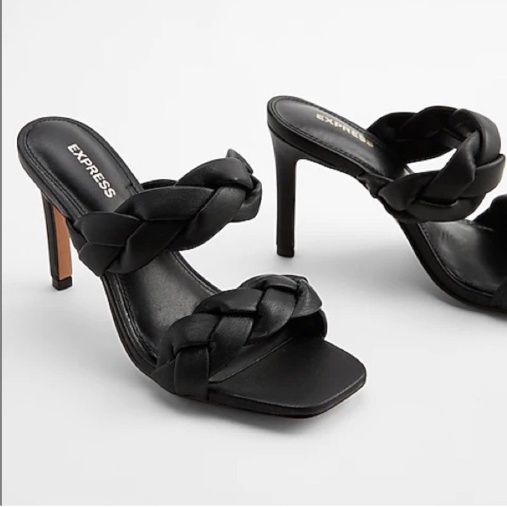 New Express Braided Strappy Sandals High Heels Black Leather Size 8 New